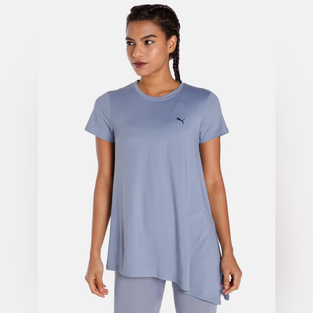 Puma Maternity Oversized Crew Neck Womens Blue T-Shirt Krinkle Back Side…